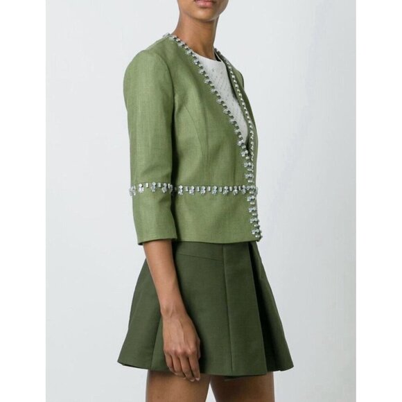 NEW! TORY BURCH Avery Hills Embellished Jacket Linen Blend Green SZ 4 - Picture 9 of 16